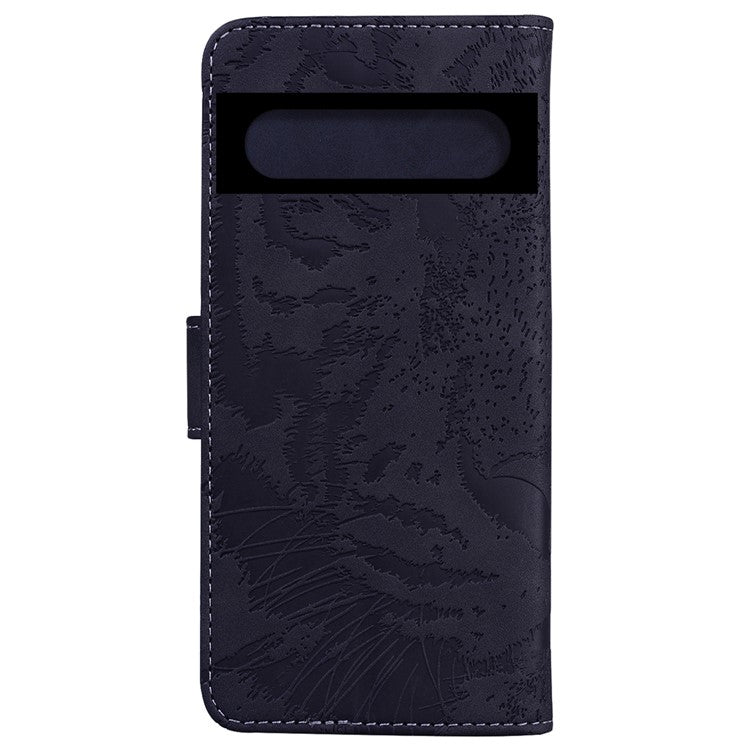 For Google Pixel 7 Pro 5G PU Leather Tiger Pattern Imprinted Wallet Phone Case with Foldable Stand - Black