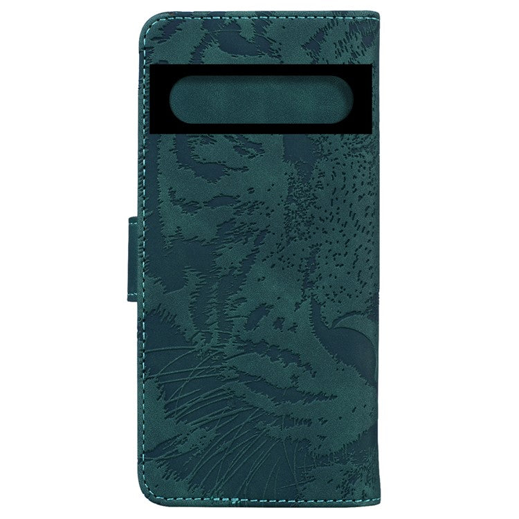 For Google Pixel 7 Pro 5G PU Leather Tiger Pattern Imprinted Wallet Phone Case with Foldable Stand - Green