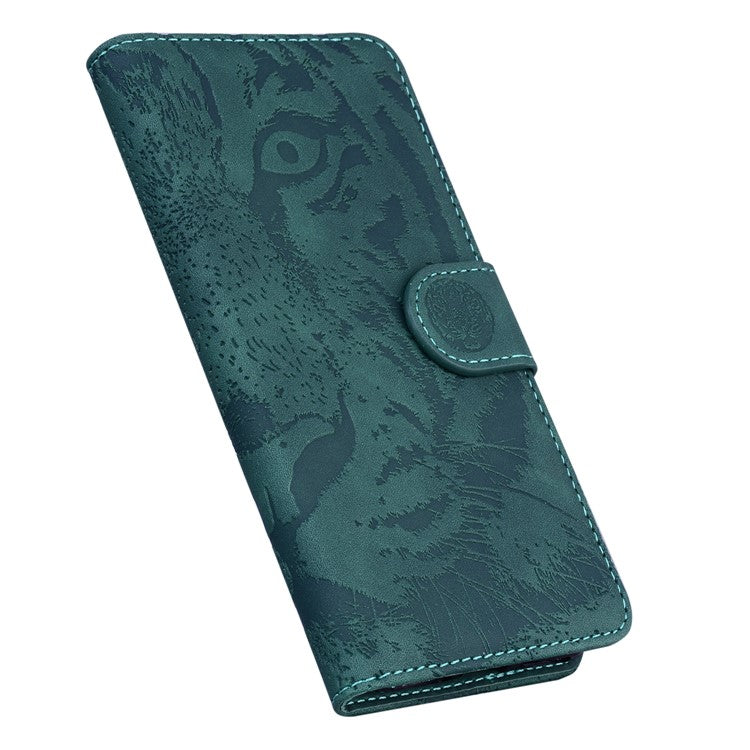 For Google Pixel 7 Pro 5G PU Leather Tiger Pattern Imprinted Wallet Phone Case with Foldable Stand - Green