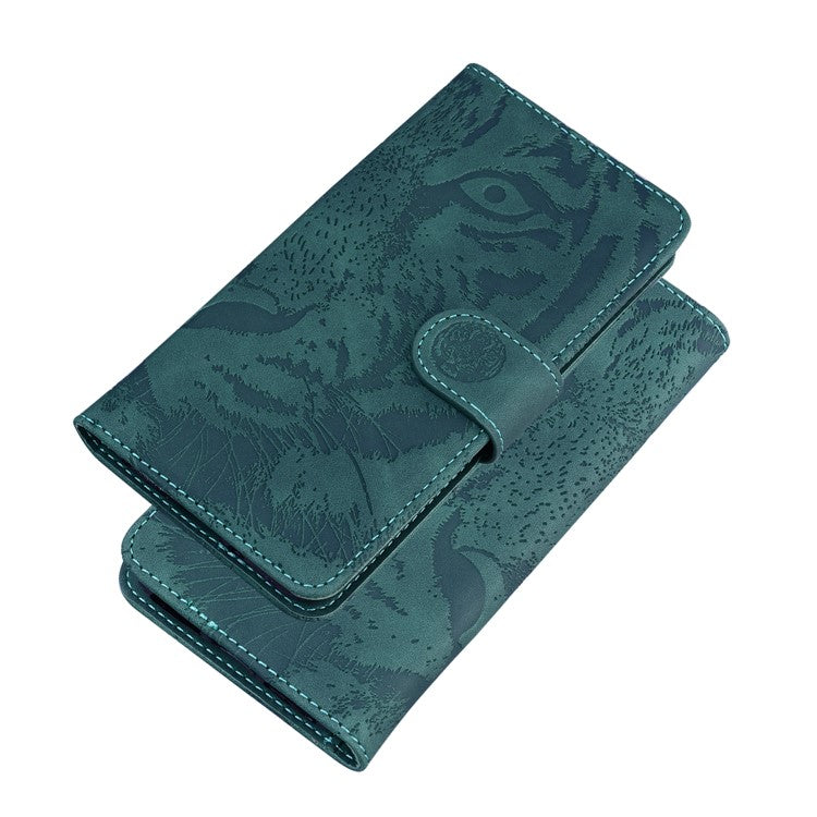 For Google Pixel 7 Pro 5G PU Leather Tiger Pattern Imprinted Wallet Phone Case with Foldable Stand - Green