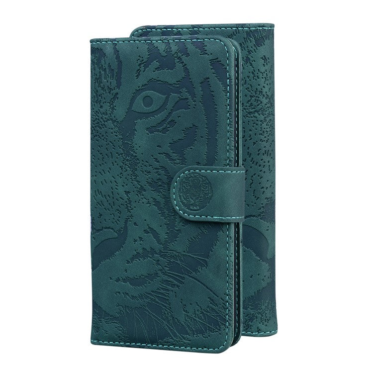 For Google Pixel 7 Pro 5G PU Leather Tiger Pattern Imprinted Wallet Phone Case with Foldable Stand - Green