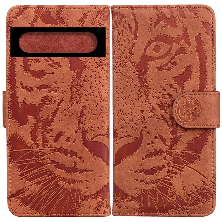 For Google Pixel 7 Pro 5G PU Leather Tiger Pattern Imprinted Wallet Phone Case with Foldable Stand - Brown