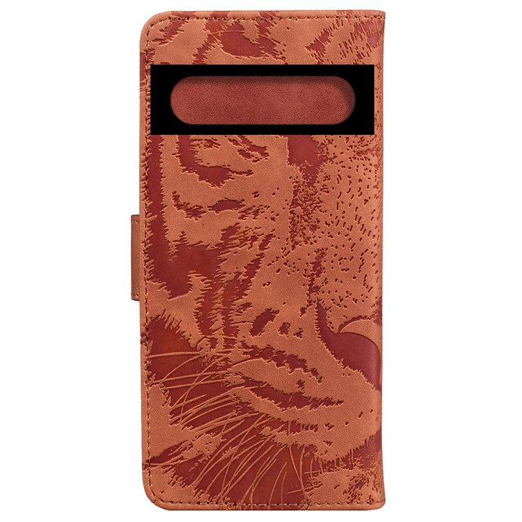 For Google Pixel 7 Pro 5G PU Leather Tiger Pattern Imprinted Wallet Phone Case with Foldable Stand - Brown