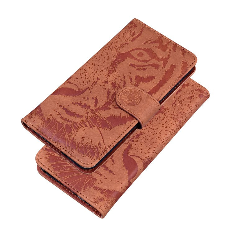 For Google Pixel 7 Pro 5G PU Leather Tiger Pattern Imprinted Wallet Phone Case with Foldable Stand - Brown