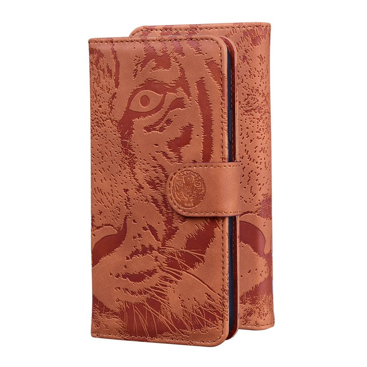 For Google Pixel 7 Pro 5G PU Leather Tiger Pattern Imprinted Wallet Phone Case with Foldable Stand - Brown