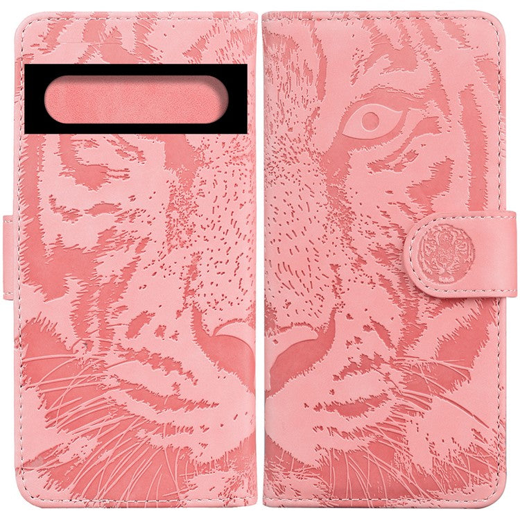 For Google Pixel 7 5G Tiger Pattern Imprinted Magnetic Clasp PU Leather Case Wallet Stand Phone Cover - Pink