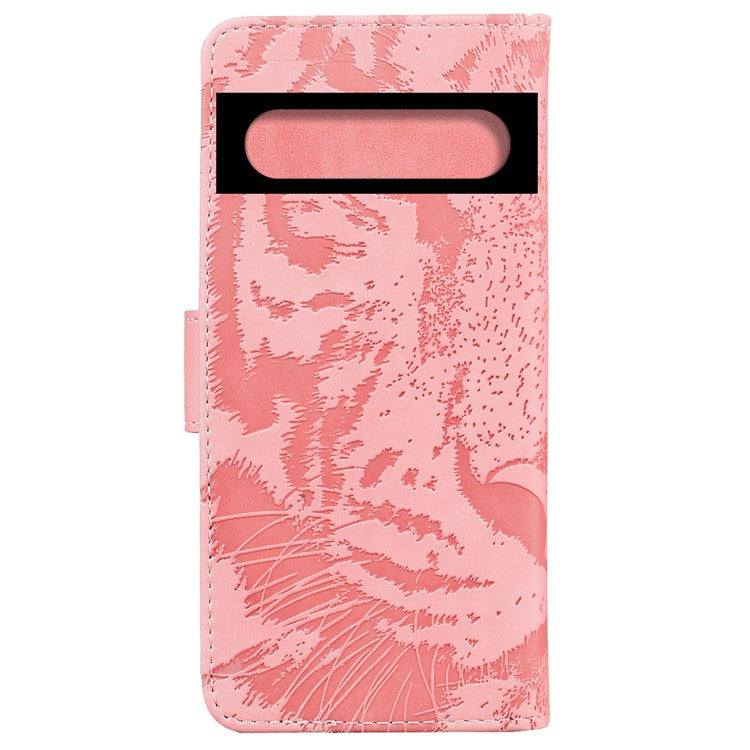 For Google Pixel 7 5G Tiger Pattern Imprinted Magnetic Clasp PU Leather Case Wallet Stand Phone Cover - Pink