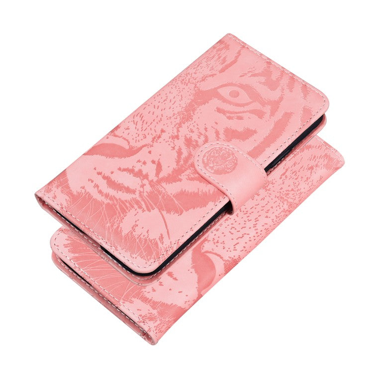 For Google Pixel 7 5G Tiger Pattern Imprinted Magnetic Clasp PU Leather Case Wallet Stand Phone Cover - Pink