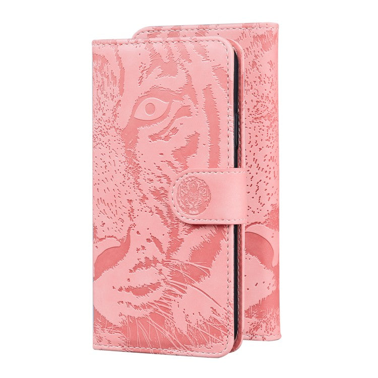 For Google Pixel 7 5G Tiger Pattern Imprinted Magnetic Clasp PU Leather Case Wallet Stand Phone Cover - Pink