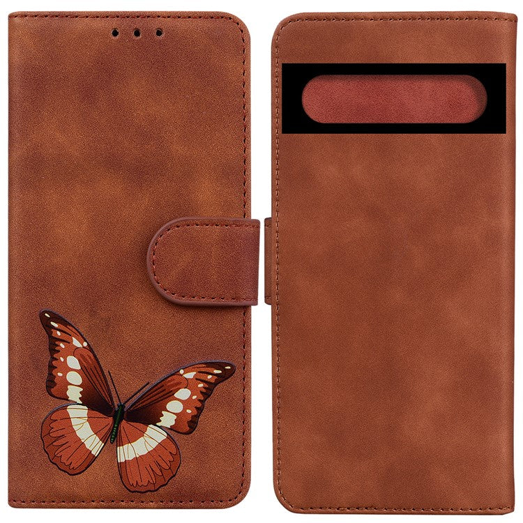 For Google Pixel 7 Pro 5G Butterfly Pattern Printing PU Leather Wallet Flip Case Stand Function Shockproof Phone Cover - Brown