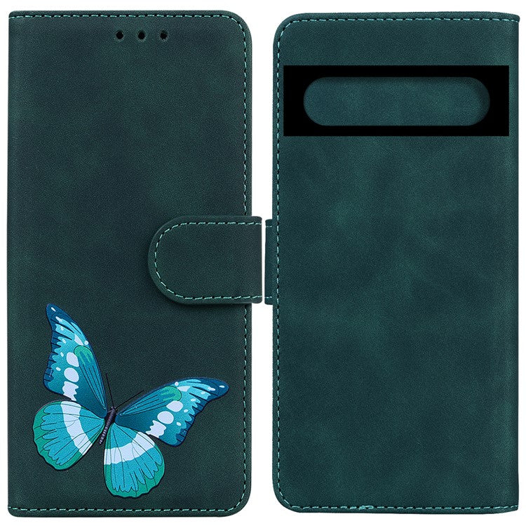 For Google Pixel 7 Pro 5G Butterfly Pattern Printing PU Leather Wallet Flip Case Stand Function Shockproof Phone Cover - Green