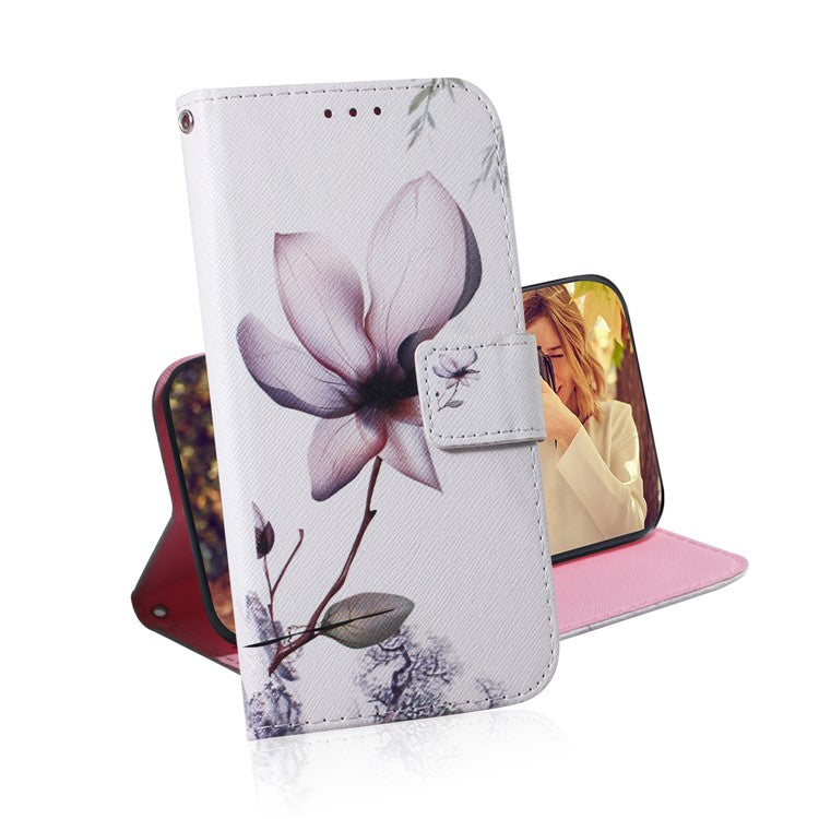 For Google Pixel 7 Pro 5G Pattern Printing Folding Stand PU Leather Folio Case Wallet Design Shockproof Protective Flip Cover - Pink Flower