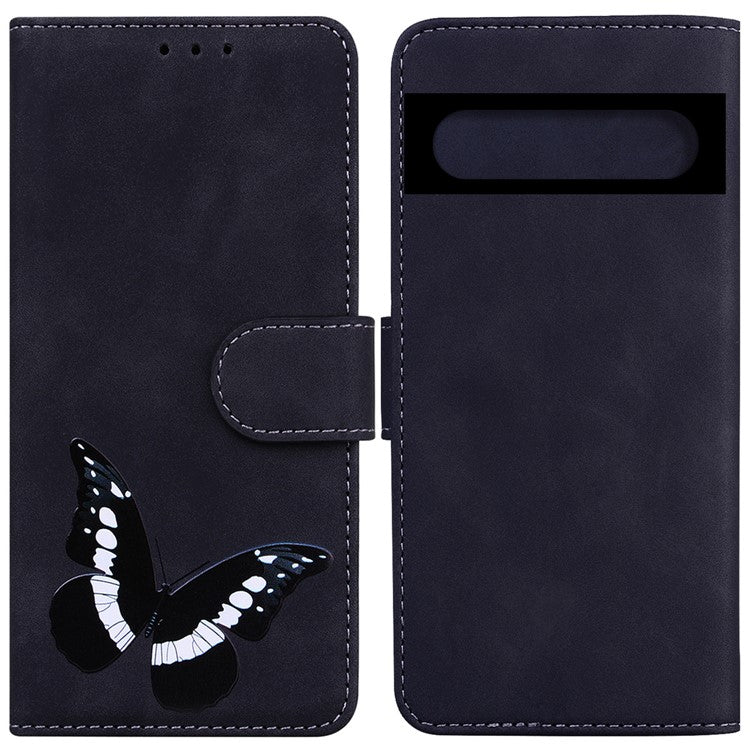 For Google Pixel 7 5G Cute Butterfly Pattern Printing PU Leather Case Wallet Sand Magnetic Closure Shockproof Flip Folio Cover - Black