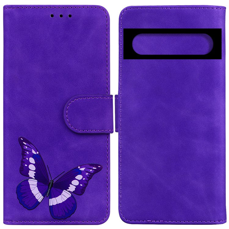 For Google Pixel 7 5G Cute Butterfly Pattern Printing PU Leather Case Wallet Sand Magnetic Closure Shockproof Flip Folio Cover - Purple