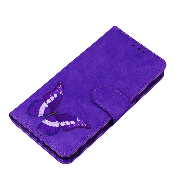 For Google Pixel 7 5G Cute Butterfly Pattern Printing PU Leather Case Wallet Sand Magnetic Closure Shockproof Flip Folio Cover - Purple