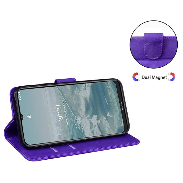 For Google Pixel 7 5G Cute Butterfly Pattern Printing PU Leather Case Wallet Sand Magnetic Closure Shockproof Flip Folio Cover - Purple