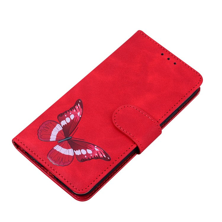 For Google Pixel 7 5G Cute Butterfly Pattern Printing PU Leather Case Wallet Sand Magnetic Closure Shockproof Flip Folio Cover - Red