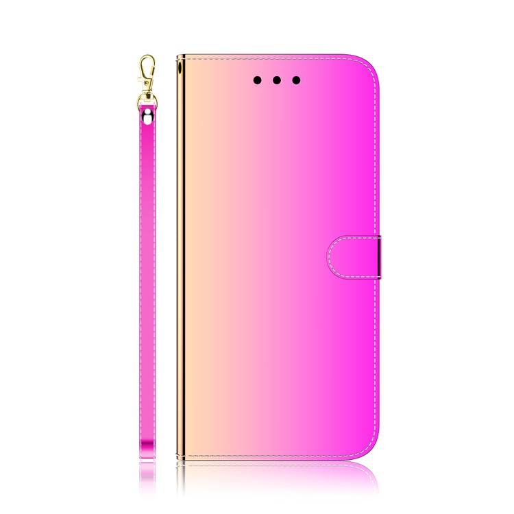 For Google Pixel 7 5G Mirror-like Case Stand Feature Soft PU Leather Wallet Flip Cover with Wrist Strap - Rose