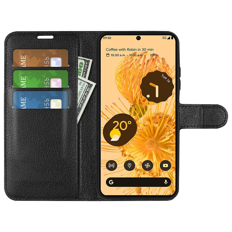 For Google Pixel 7 5G PU Leather Phone Case Wallet Stand Litchi Texture Full Protection Shell - Black