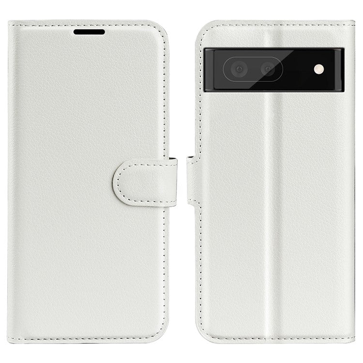 For Google Pixel 7 5G PU Leather Phone Case Wallet Stand Litchi Texture Full Protection Shell - White