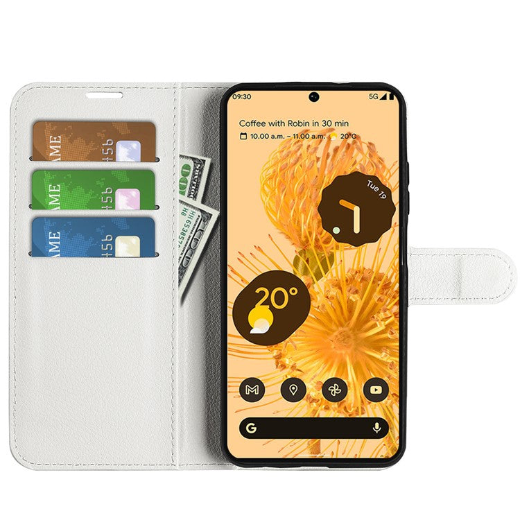 For Google Pixel 7 5G PU Leather Phone Case Wallet Stand Litchi Texture Full Protection Shell - White