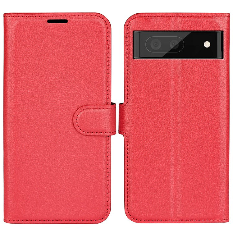 For Google Pixel 7 5G PU Leather Phone Case Wallet Stand Litchi Texture Full Protection Shell - Red