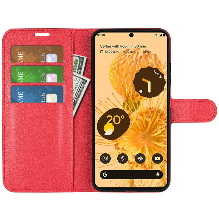 For Google Pixel 7 5G PU Leather Phone Case Wallet Stand Litchi Texture Full Protection Shell - Red