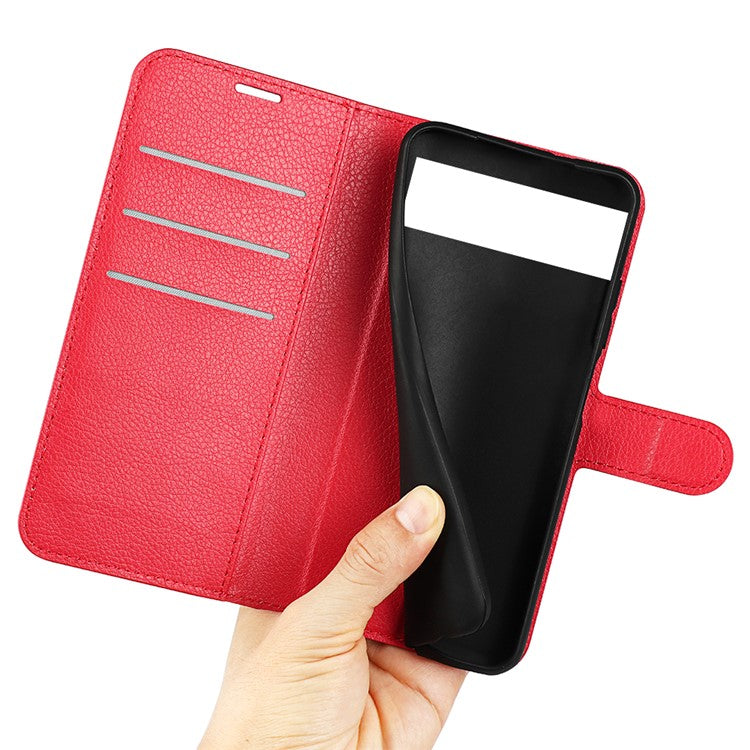 For Google Pixel 7 5G PU Leather Phone Case Wallet Stand Litchi Texture Full Protection Shell - Red