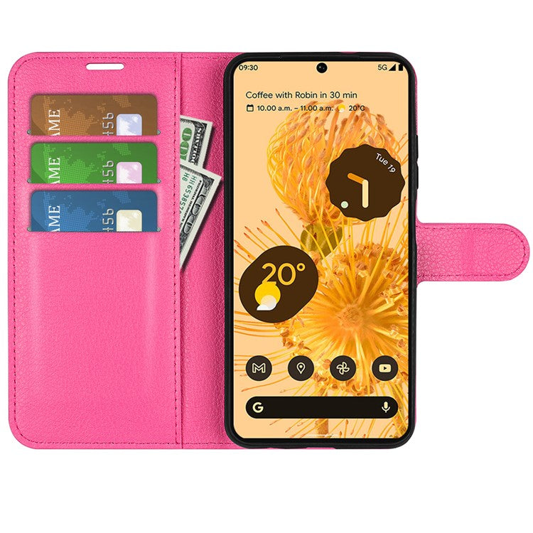 For Google Pixel 7 5G PU Leather Phone Case Wallet Stand Litchi Texture Full Protection Shell - Rose