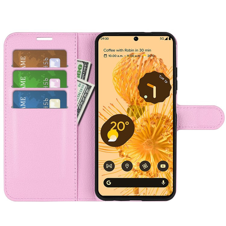 For Google Pixel 7 5G PU Leather Phone Case Wallet Stand Litchi Texture Full Protection Shell - Pink