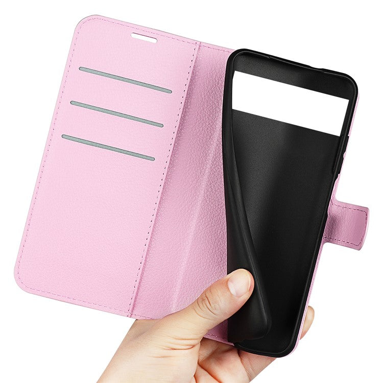 For Google Pixel 7 5G PU Leather Phone Case Wallet Stand Litchi Texture Full Protection Shell - Pink