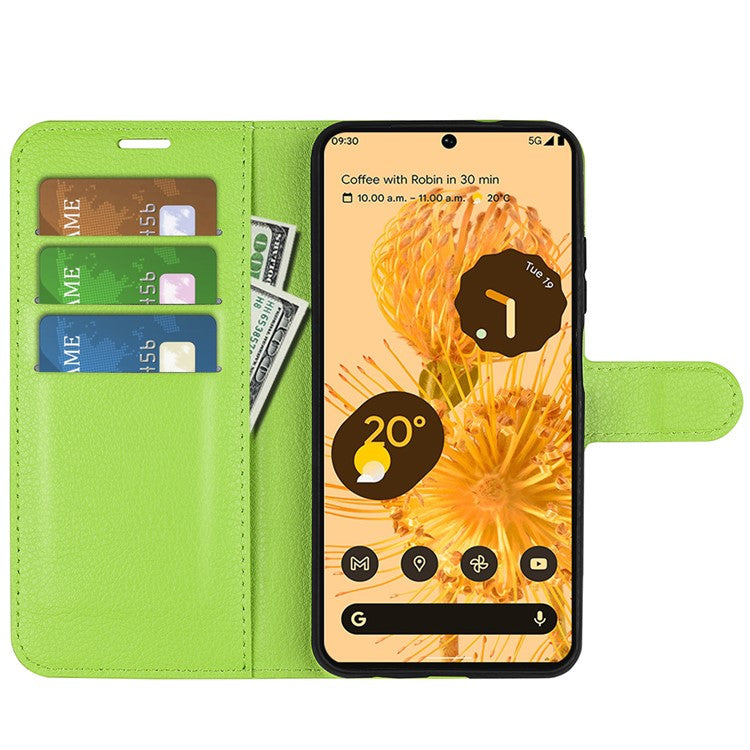 For Google Pixel 7 5G PU Leather Phone Case Wallet Stand Litchi Texture Full Protection Shell - Green