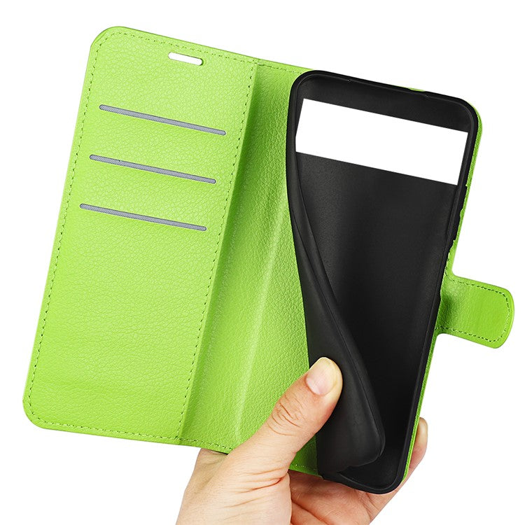 For Google Pixel 7 5G PU Leather Phone Case Wallet Stand Litchi Texture Full Protection Shell - Green