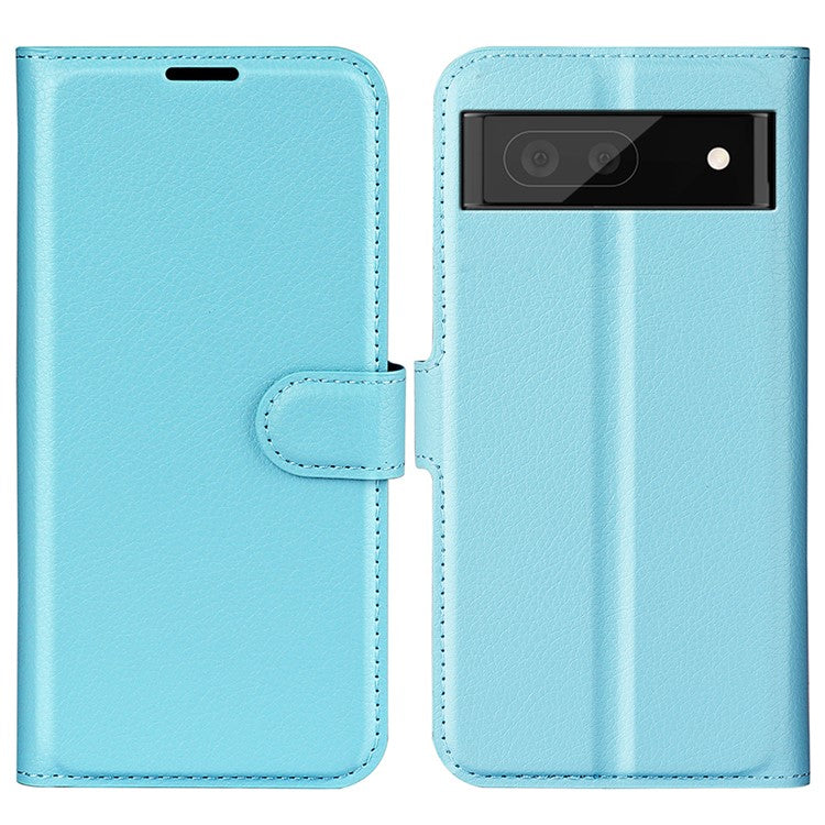 For Google Pixel 7 5G PU Leather Phone Case Wallet Stand Litchi Texture Full Protection Shell - Blue