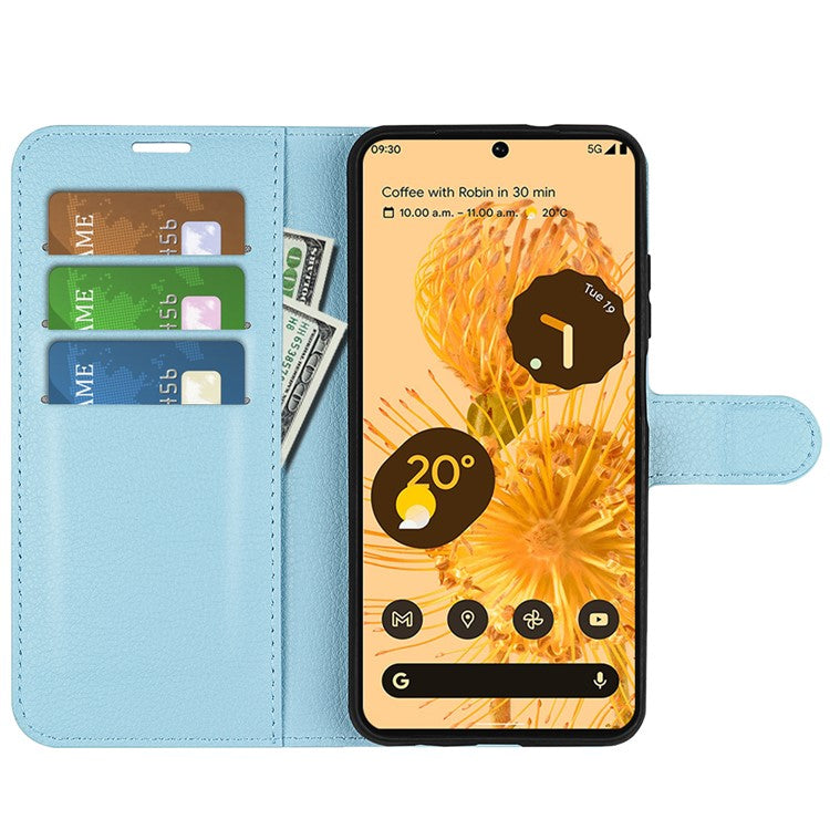 For Google Pixel 7 5G PU Leather Phone Case Wallet Stand Litchi Texture Full Protection Shell - Blue