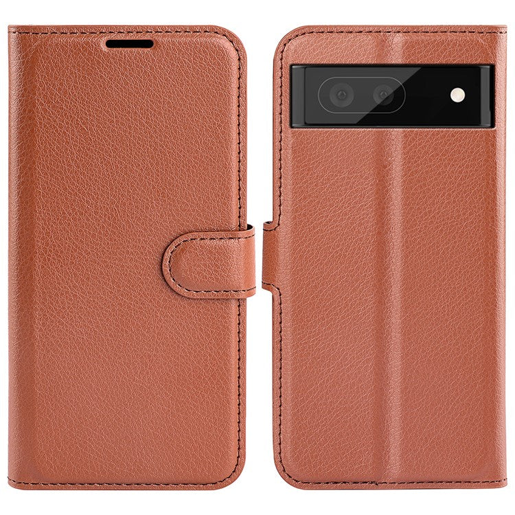 For Google Pixel 7 5G PU Leather Phone Case Wallet Stand Litchi Texture Full Protection Shell - Brown