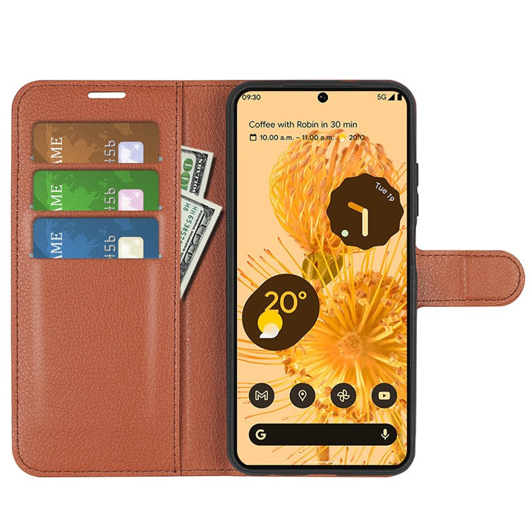 For Google Pixel 7 5G PU Leather Phone Case Wallet Stand Litchi Texture Full Protection Shell - Brown