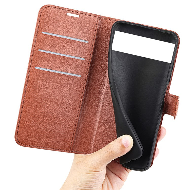 For Google Pixel 7 5G PU Leather Phone Case Wallet Stand Litchi Texture Full Protection Shell - Brown