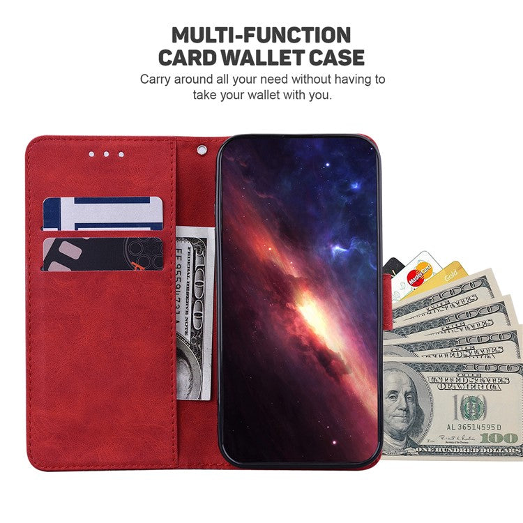 For Google Pixel 6a Geometry Imprinted Wallet Phone Case Folding Stand PU Leather Flip Cover with Strap - Red