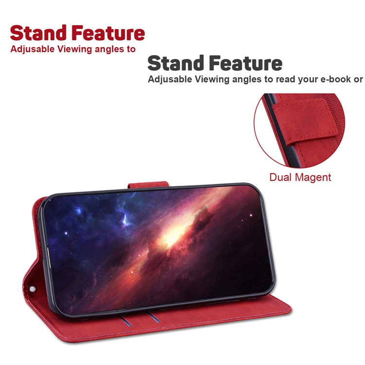 For Google Pixel 6a Geometry Imprinted Wallet Phone Case Folding Stand PU Leather Flip Cover with Strap - Red