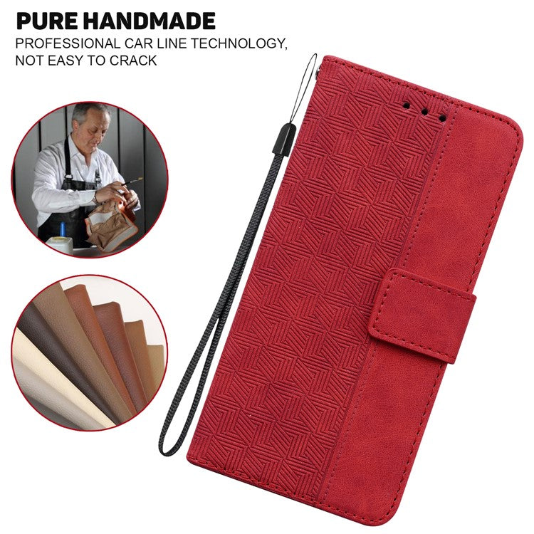 For Google Pixel 6a Geometry Imprinted Wallet Phone Case Folding Stand PU Leather Flip Cover with Strap - Red