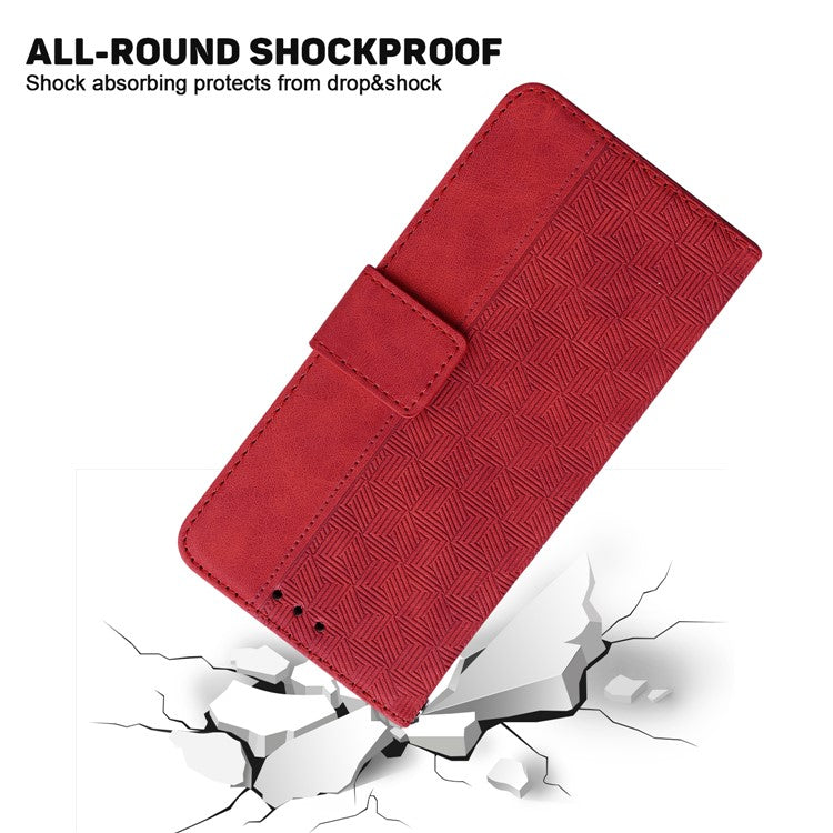 For Google Pixel 6a Geometry Imprinted Wallet Phone Case Folding Stand PU Leather Flip Cover with Strap - Red