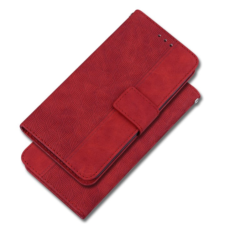 For Google Pixel 6a Geometry Imprinted Wallet Phone Case Folding Stand PU Leather Flip Cover with Strap - Red