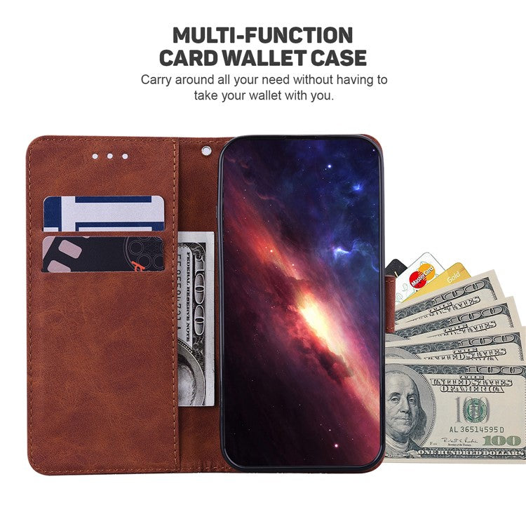 For Google Pixel 6a Geometry Imprinted Wallet Phone Case Folding Stand PU Leather Flip Cover with Strap - Brown