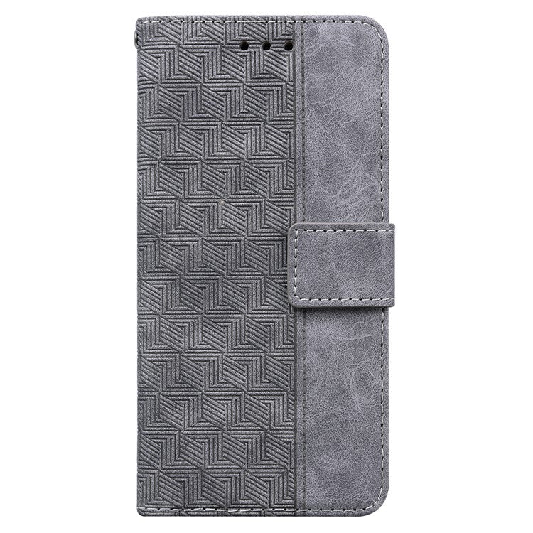 For Google Pixel 6a Geometry Imprinted Wallet Phone Case Folding Stand PU Leather Flip Cover with Strap - Grey