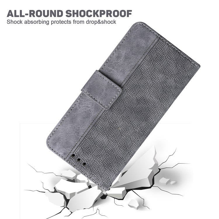 For Google Pixel 6a Geometry Imprinted Wallet Phone Case Folding Stand PU Leather Flip Cover with Strap - Grey