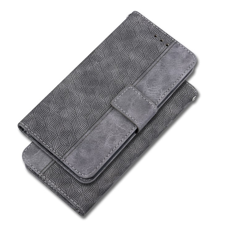 For Google Pixel 6a Geometry Imprinted Wallet Phone Case Folding Stand PU Leather Flip Cover with Strap - Grey