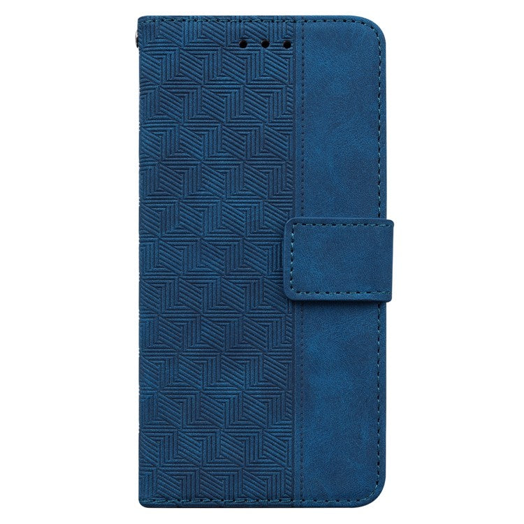 For Google Pixel 6a Geometry Imprinted Wallet Phone Case Folding Stand PU Leather Flip Cover with Strap - Blue