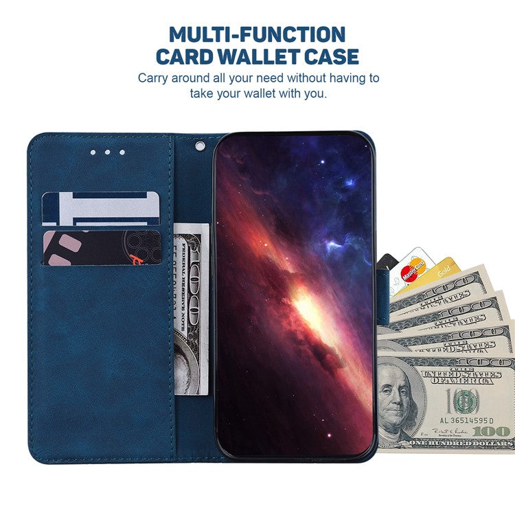 For Google Pixel 6a Geometry Imprinted Wallet Phone Case Folding Stand PU Leather Flip Cover with Strap - Blue