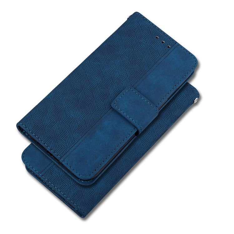 For Google Pixel 6a Geometry Imprinted Wallet Phone Case Folding Stand PU Leather Flip Cover with Strap - Blue